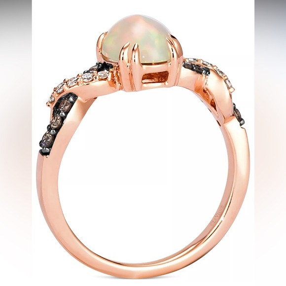 LE VIAN “Neopolitan Opal & Diamond Twist Ring in 14k Rose Gold” Size 7 - Picture 3 of 10